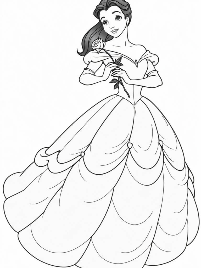 Belle im kleid ausmalbild zum Ausmalen