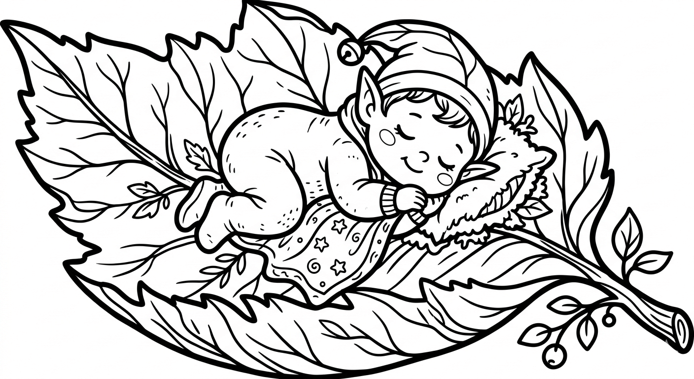 Baby elf schlaeft ausmalbild zum Ausmalen