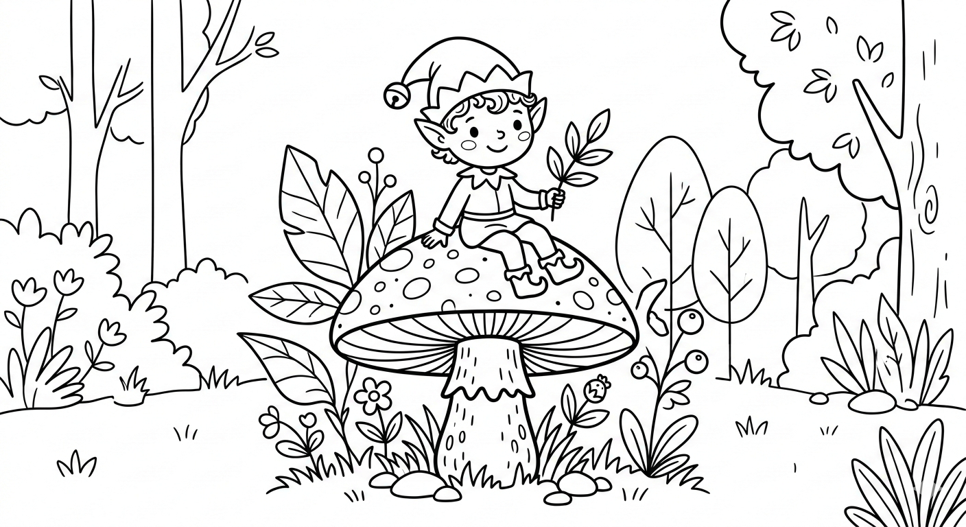 Elf auf pilz ausmalbild zum Ausmalen