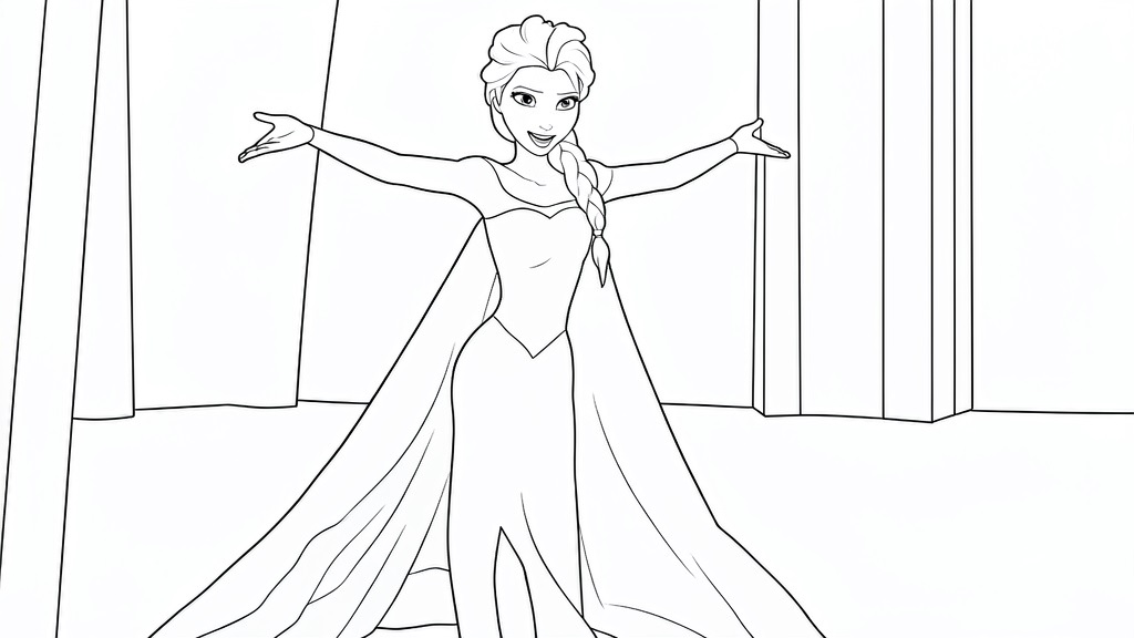 Elsa im kleid mit umhang ausmalbild zum Ausmalen