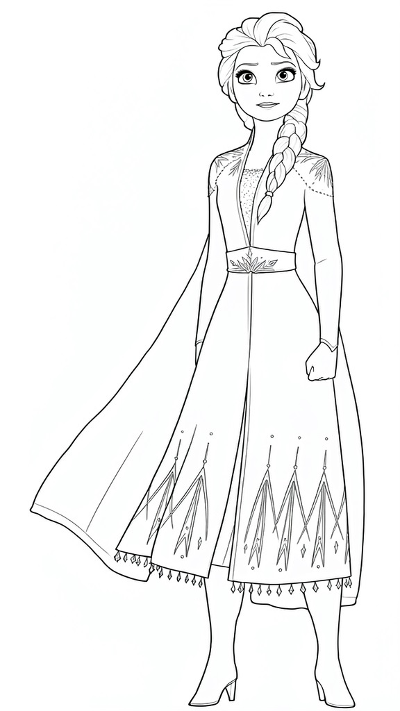 Elsa im knielangen kleid ausmalbild zum Ausmalen