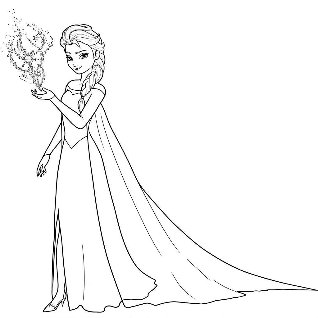 Elsa im langen kleid ausmalbild zum Ausmalen
