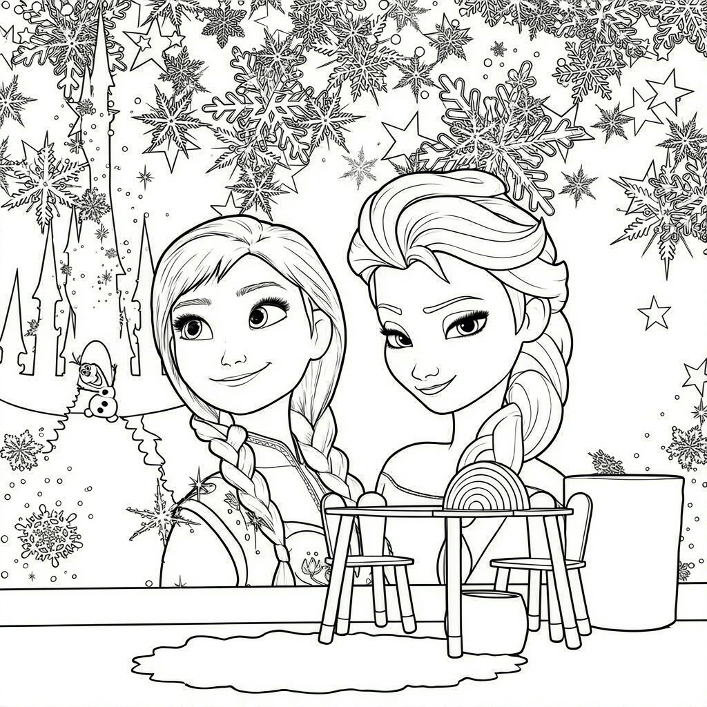Elsa und anna im schnee ausmalbild zum Ausmalen