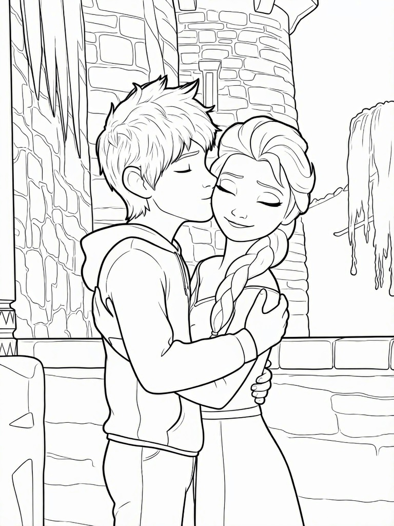 Elsa und jack frost beim kuss ausmalbild zum Ausmalen