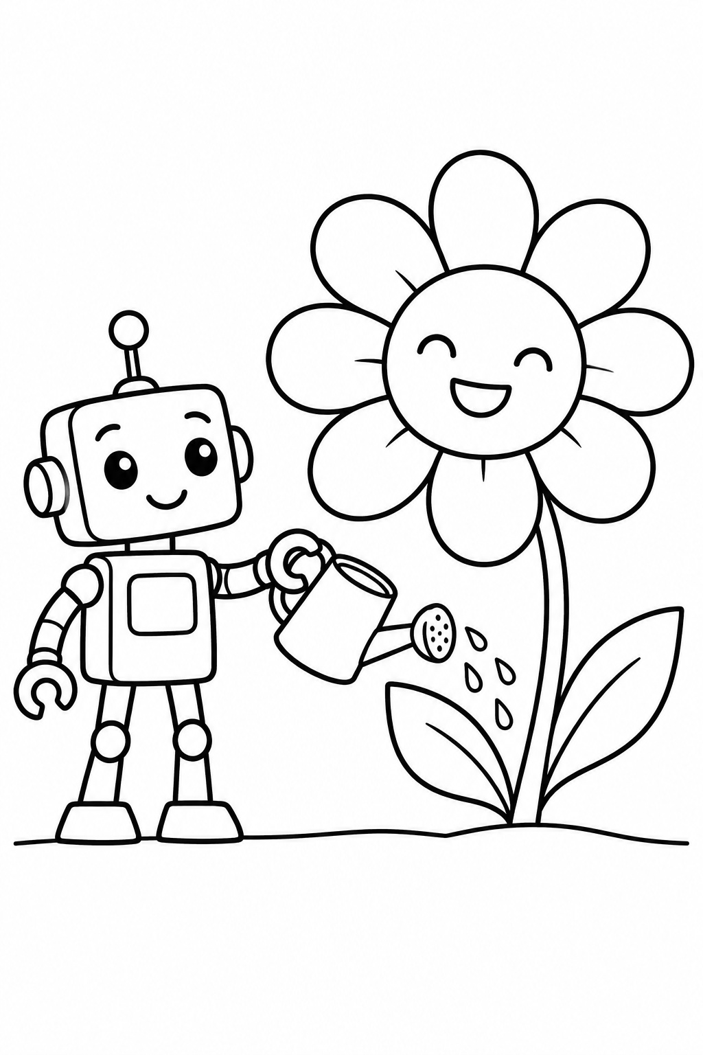 Emoji roboter im garten ausmalbild zum Ausmalen