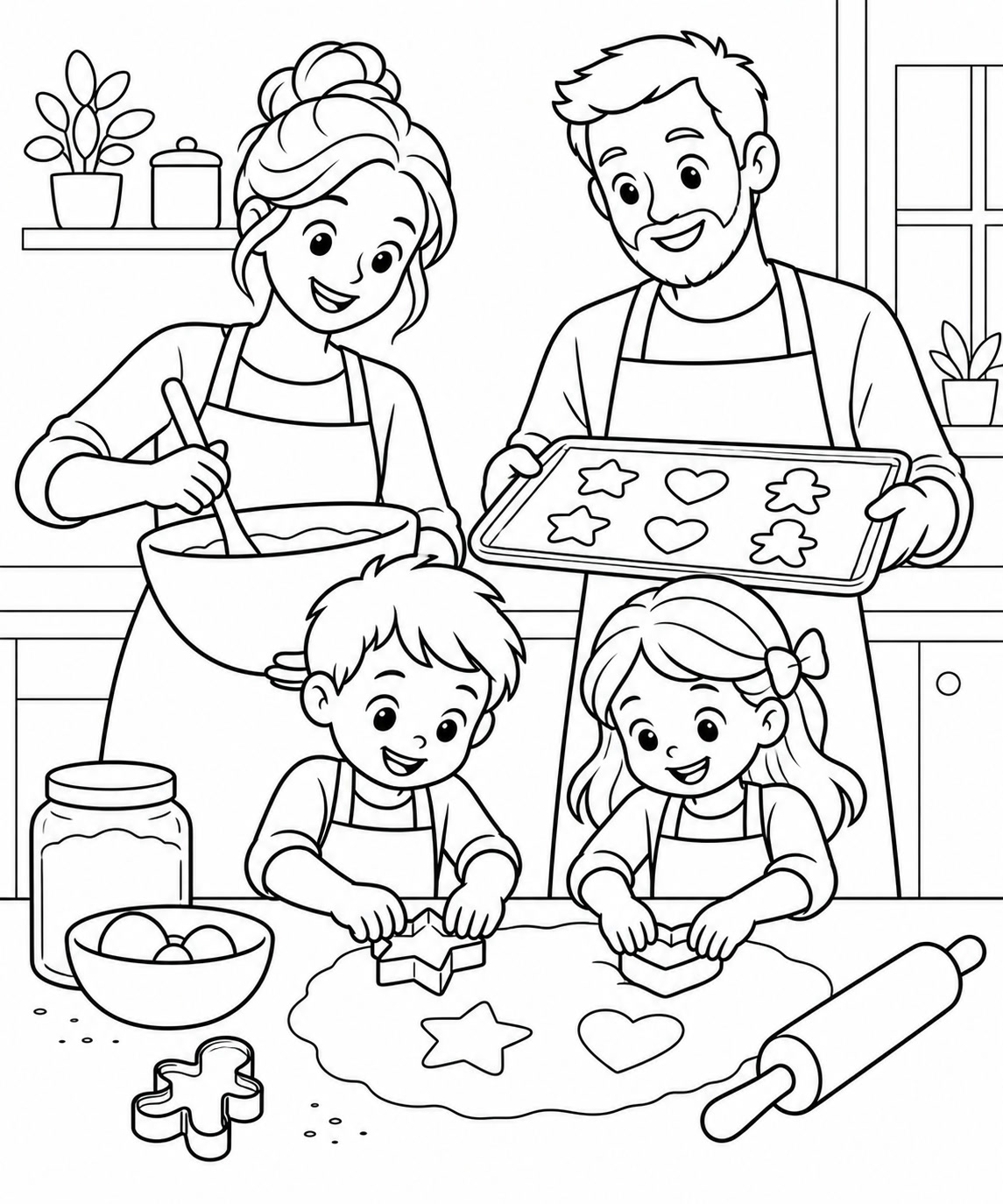 Familie backt kekse ausmalbild zum Ausmalen