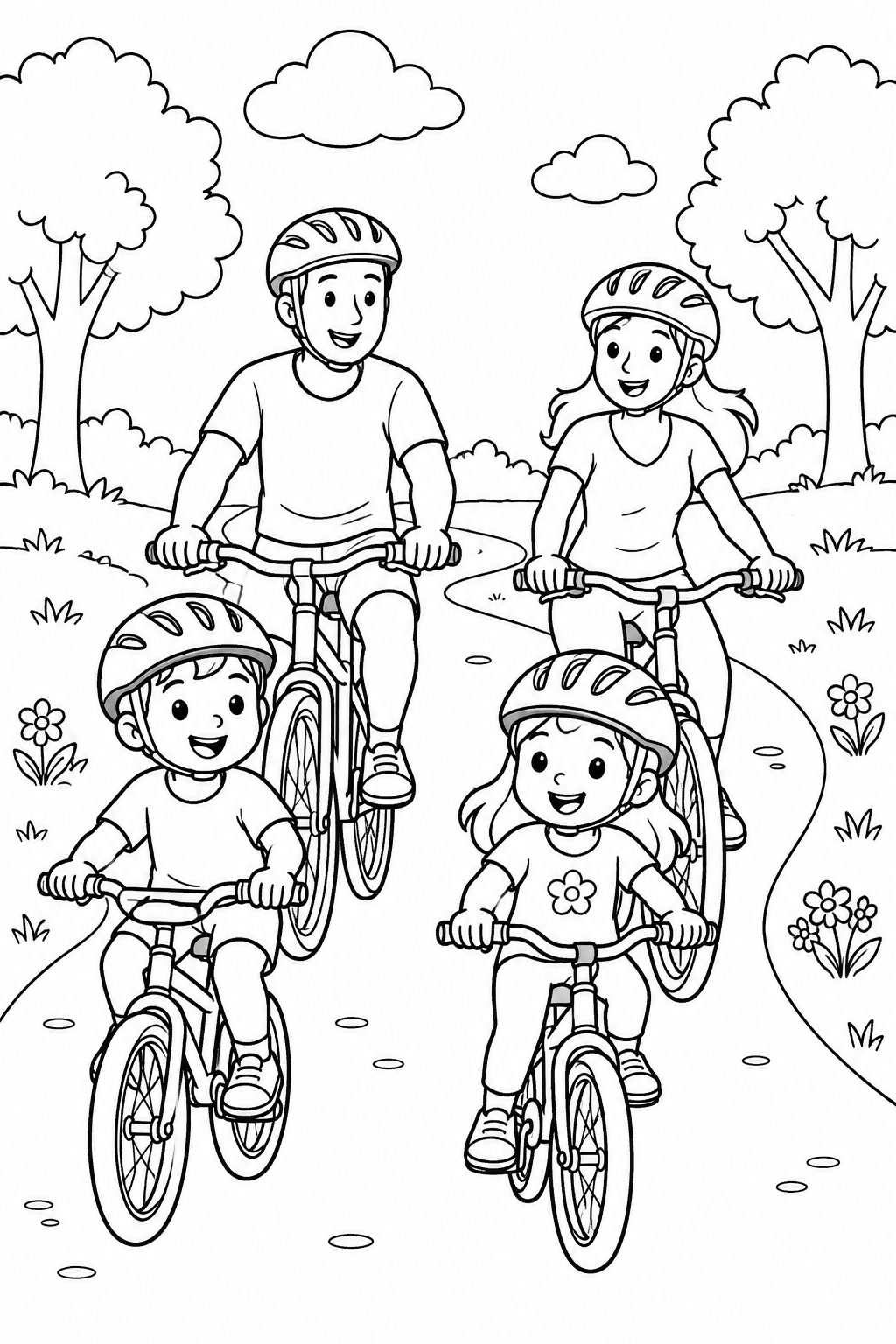 Familie faehrt fahrrad ausmalbild zum Ausmalen