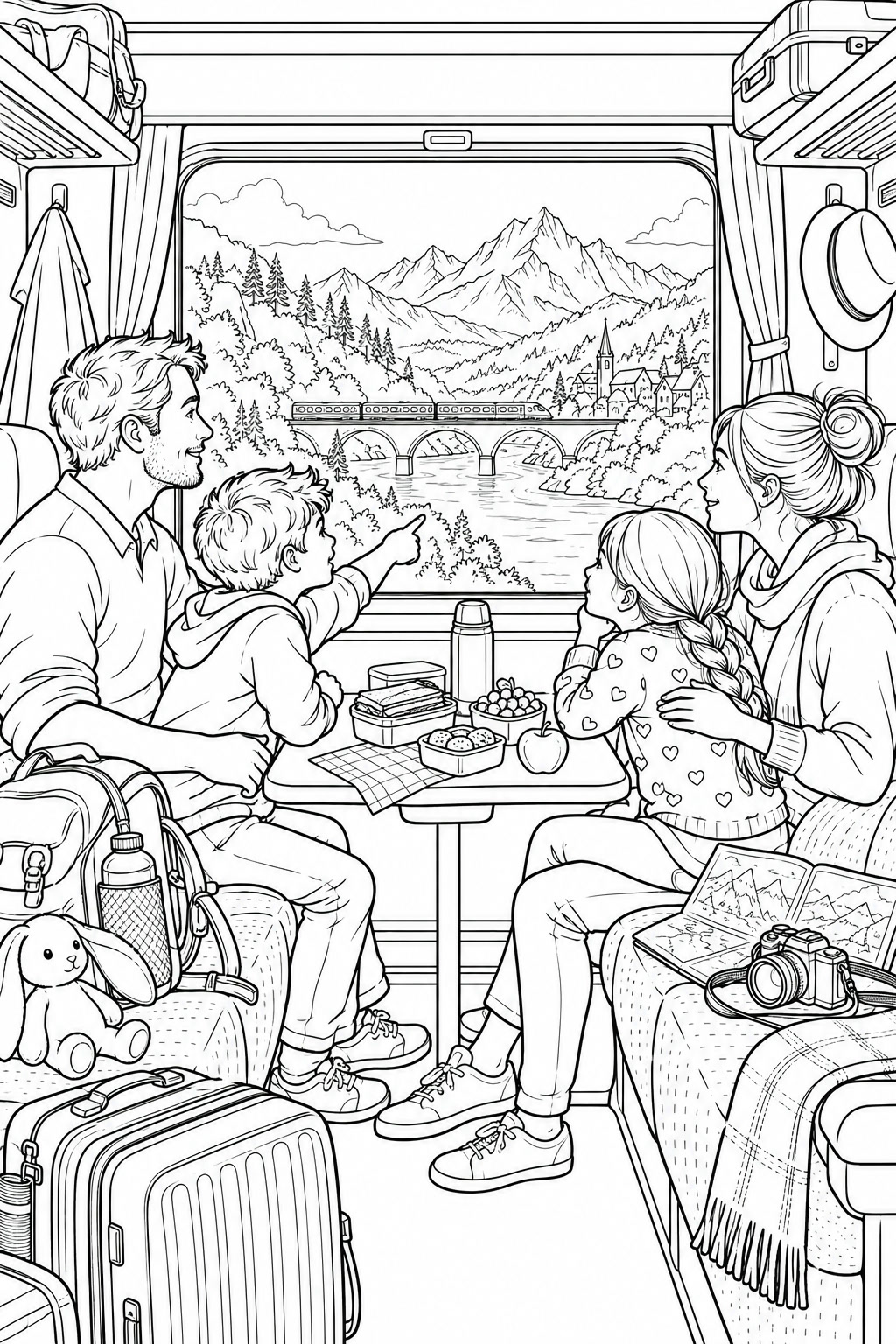 Familienreise mit dem zug ausmalbild zum Ausmalen