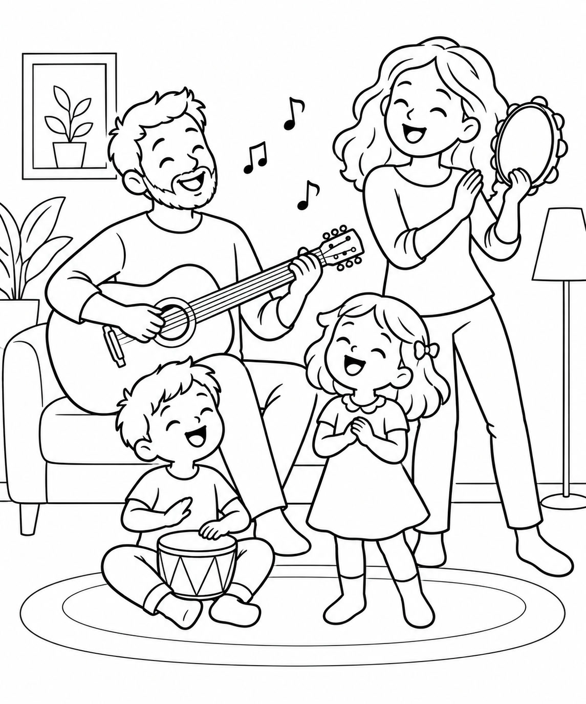 Musikalische familie ausmalbild zum Ausmalen