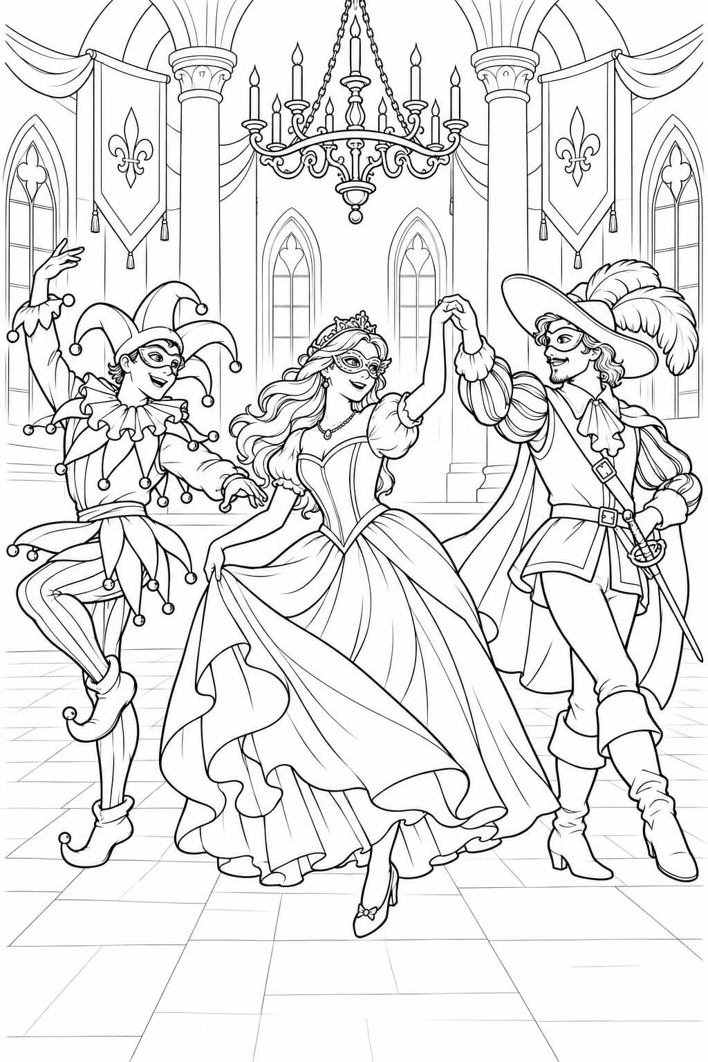 Maskenball im schloss ausmalbild zum Ausmalen