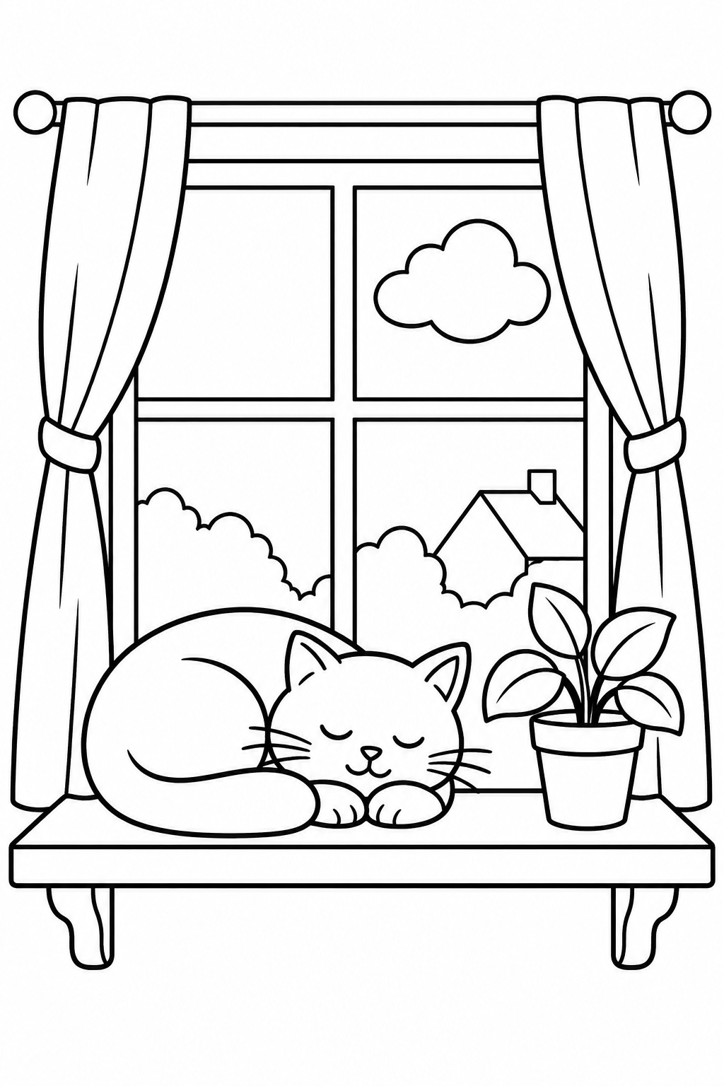 Fenster mit katze ausmalbild zum Ausmalen