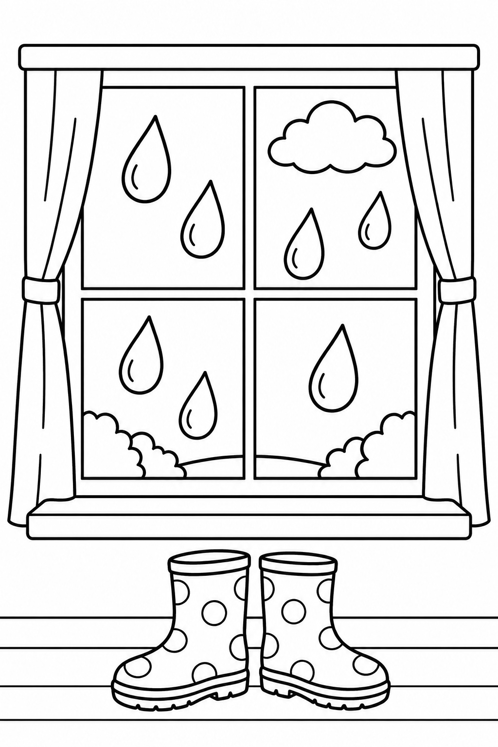 Regenfenster mit gummistiefeln ausmalbild zum Ausmalen