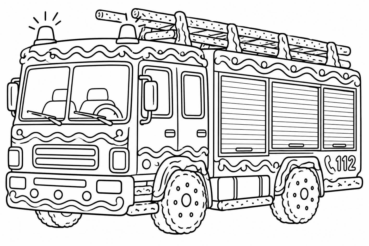 Feuerwehrauto als lebkuchenhaus ausmalbild zum Ausmalen