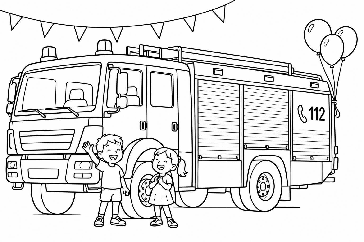 Feuerwehrauto beim kinderfest ausmalbild zum Ausmalen