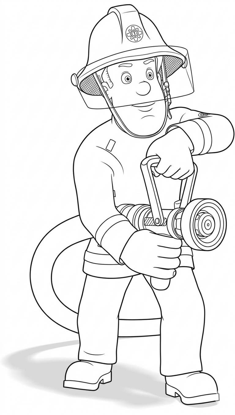 Feuerwehrmann sam mit schlauch ausmalbild zum Ausmalen