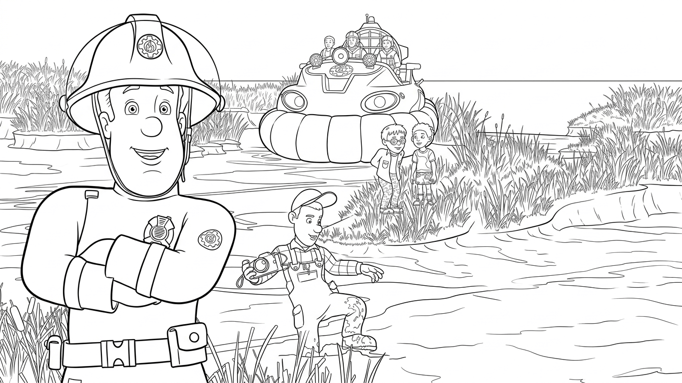 Feuerwehrmann sam rettung ausmalbild zum Ausmalen