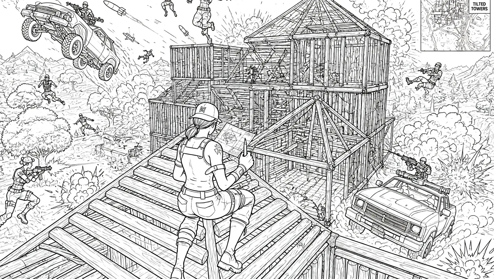 Fortnite bauschlacht mit holz ausmalbild zum Ausmalen