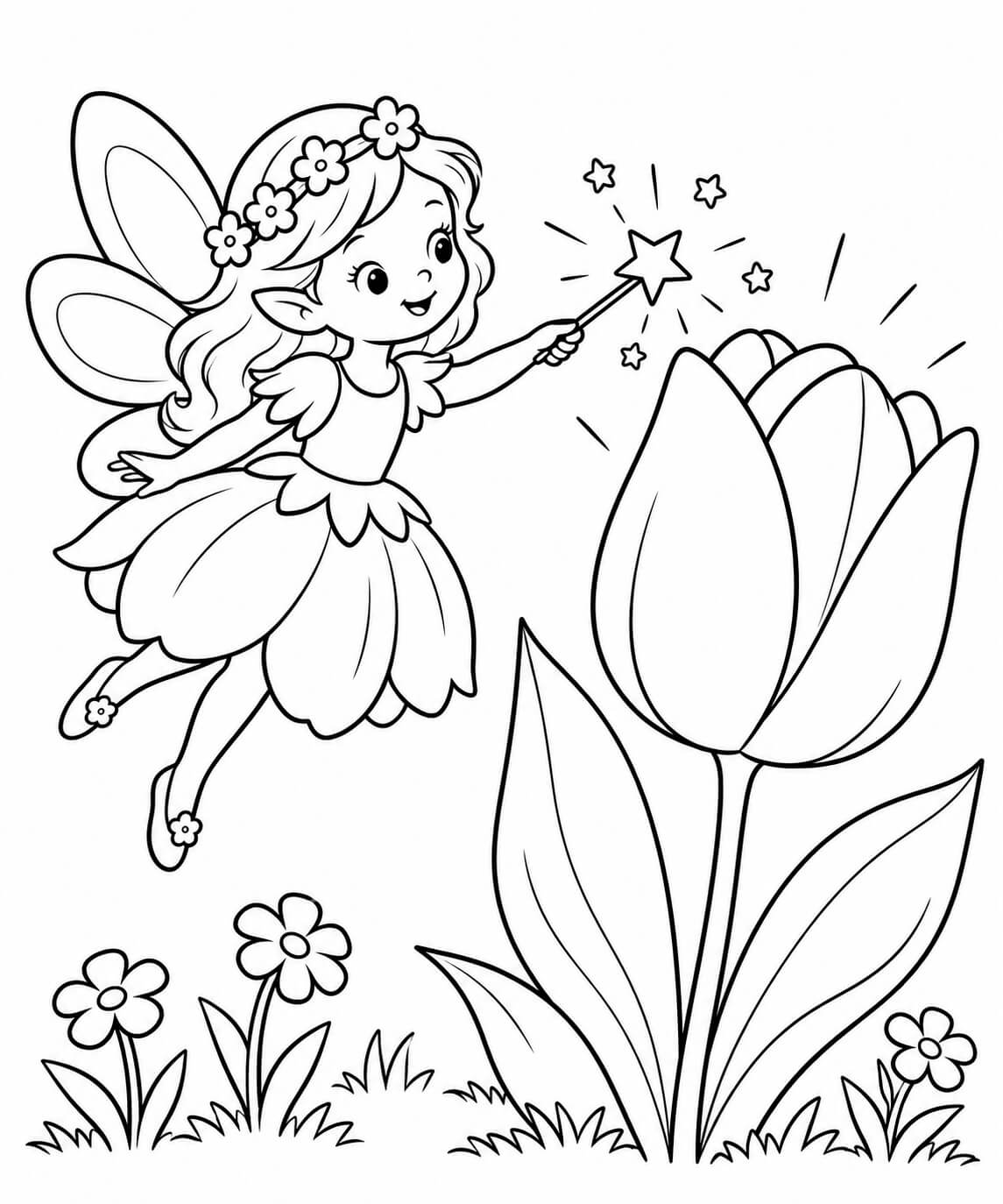 Blumenfee mit zauberstab ausmalbild zum Ausmalen