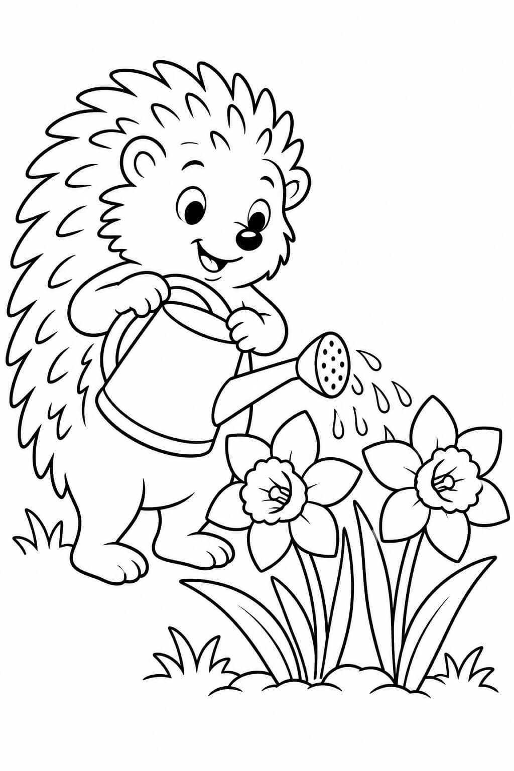 Igel mit giesskanne ausmalbild zum Ausmalen