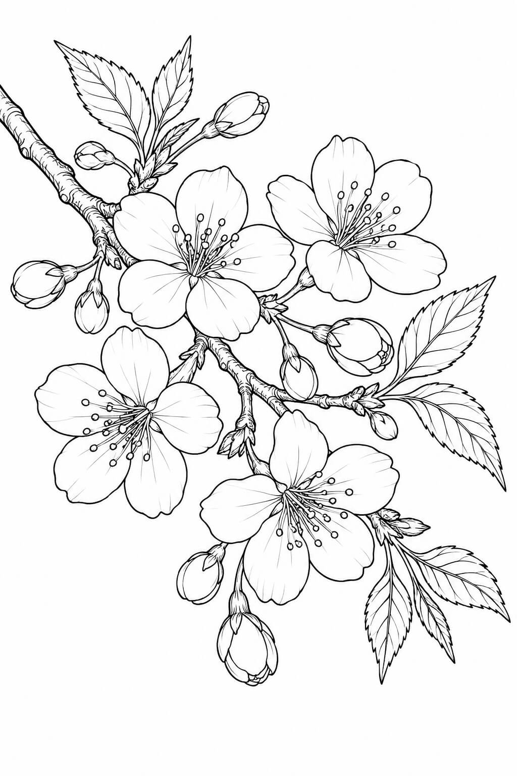 Kirschblueten realistisch ausmalbild zum Ausmalen