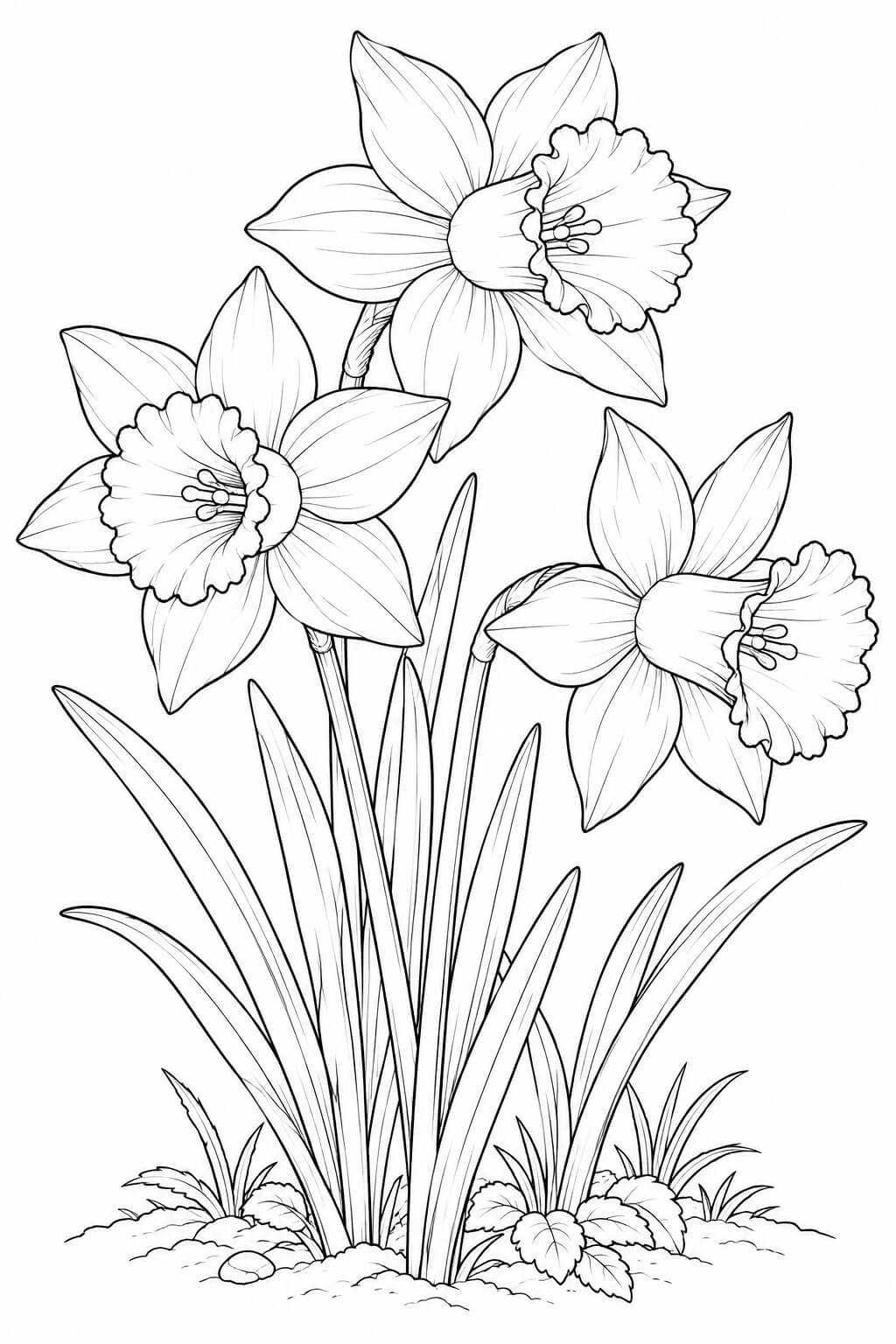 Narzissen realistisch ausmalbild zum Ausmalen