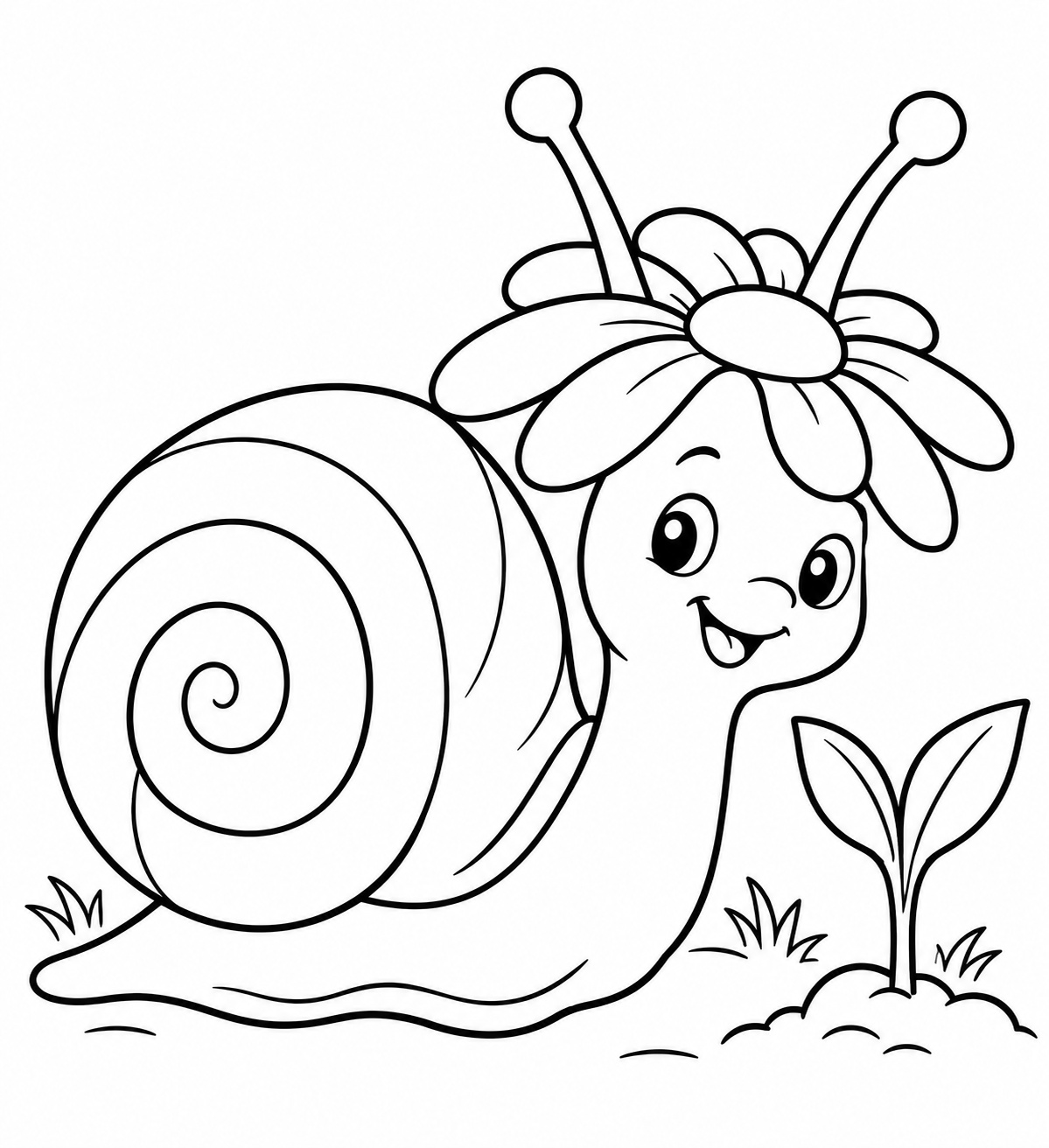 Schnecke mit blumenhut ausmalbild zum Ausmalen