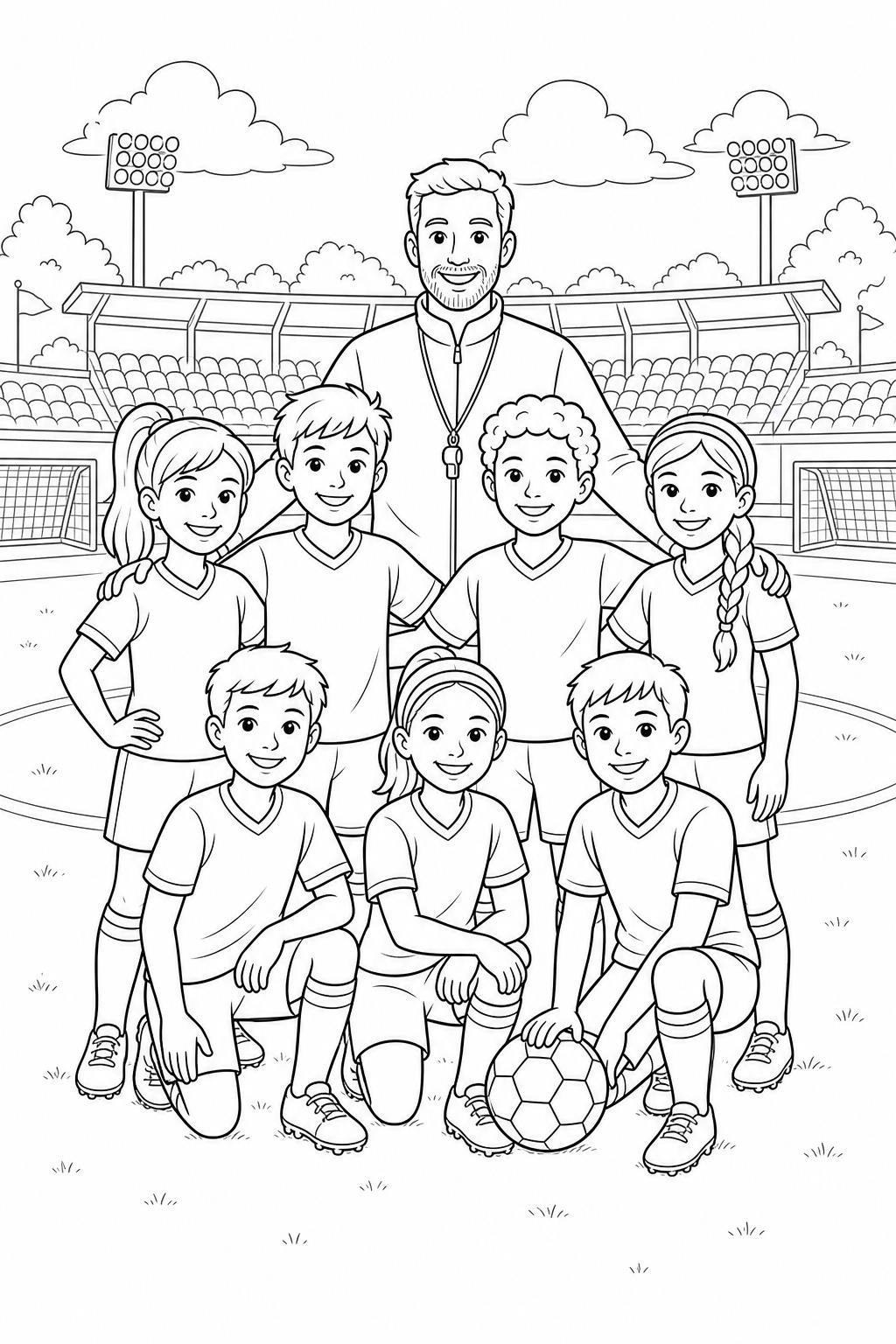 Fussballmannschaft vor dem spiel ausmalbild zum Ausmalen