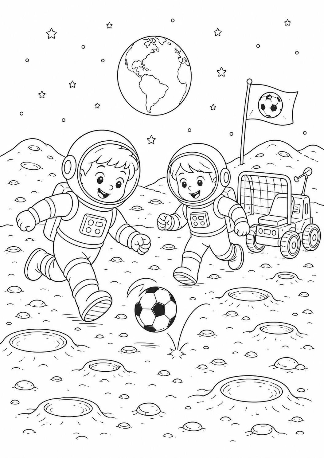 Fussballspiel auf dem mond ausmalbild zum Ausmalen