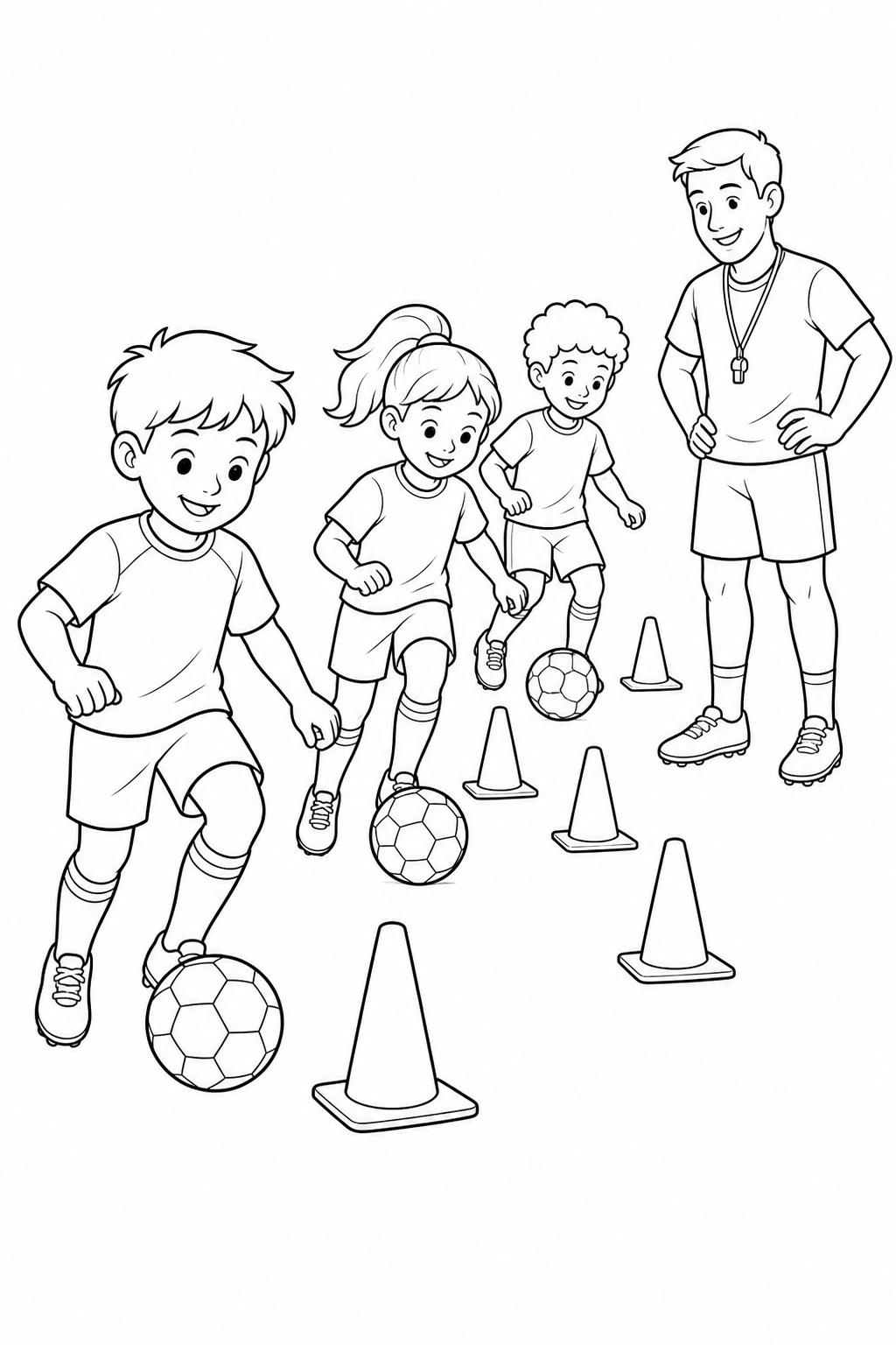 Fussballtraining mit huetchen ausmalbild zum Ausmalen