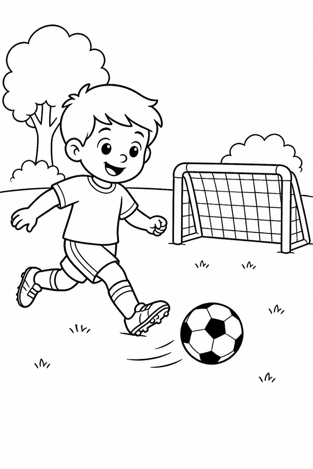 Kind schiesst fussball ausmalbild zum Ausmalen