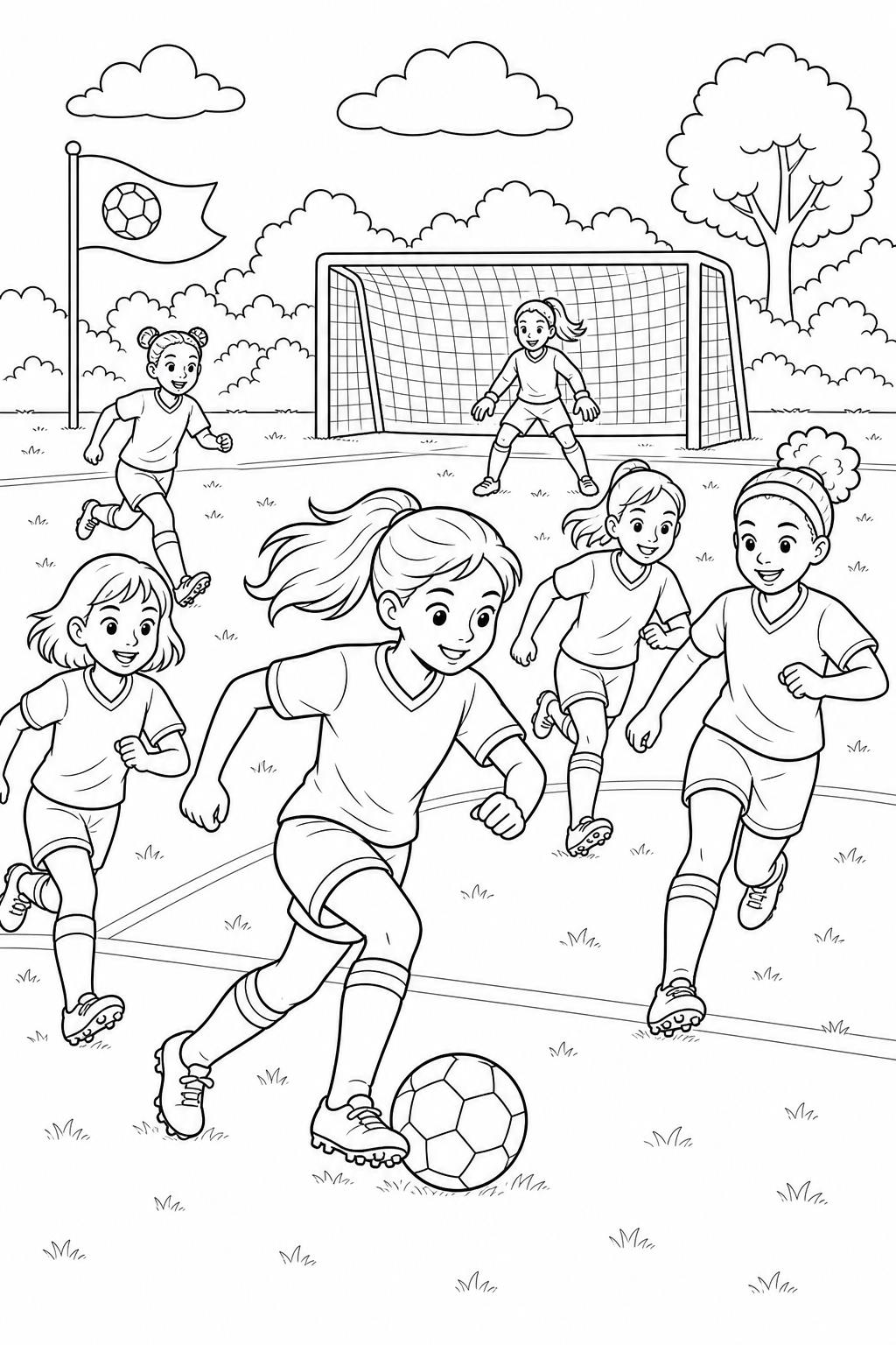 Maedchen fussballmannschaft ausmalbild zum Ausmalen