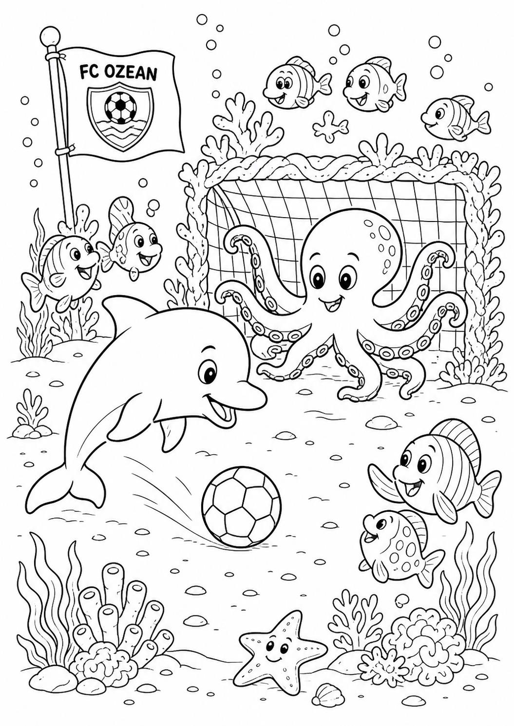 Unterwasser fussball ausmalbild zum Ausmalen