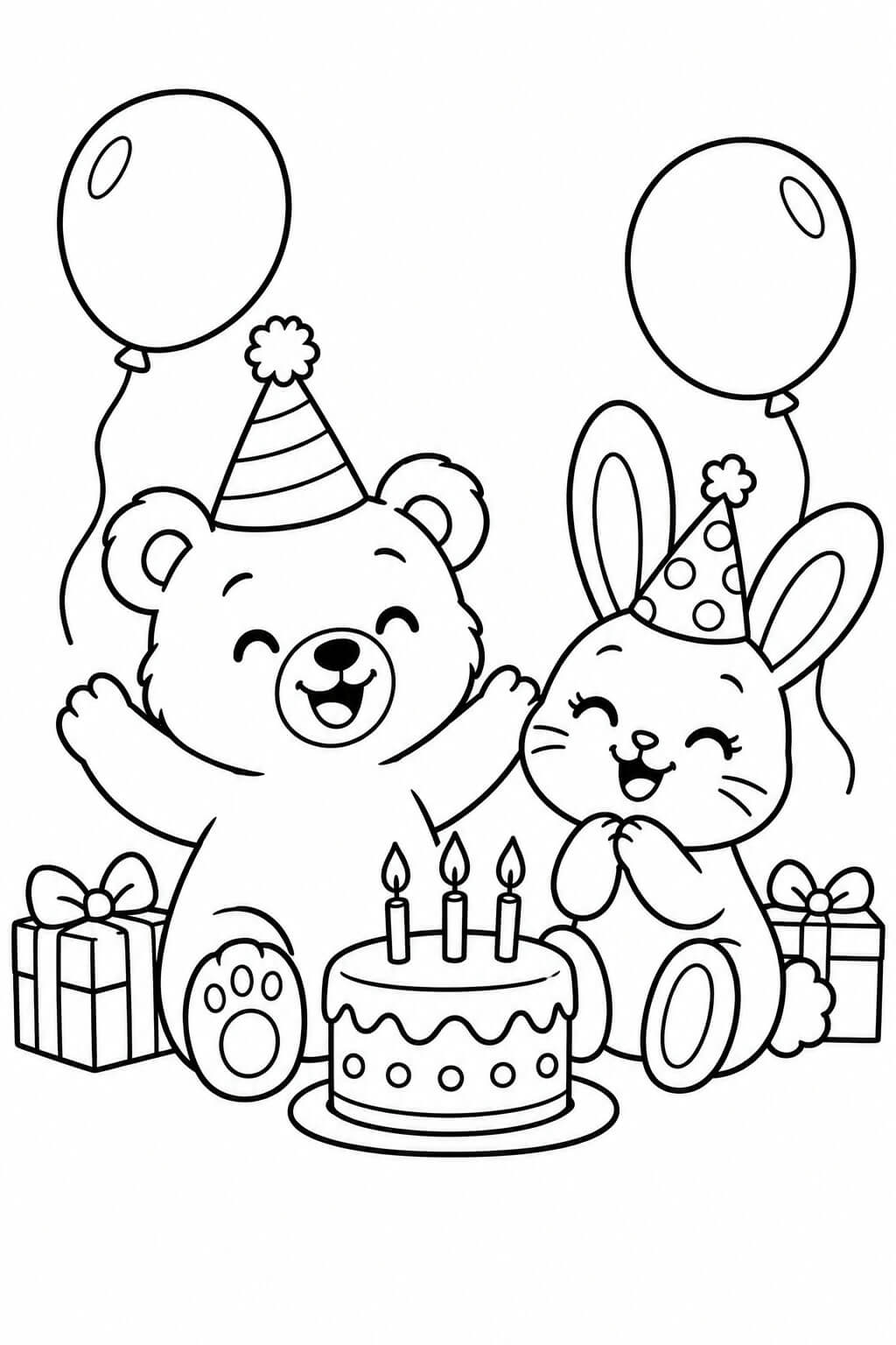 Geburtstag mit baer und hase ausmalbild zum Ausmalen
