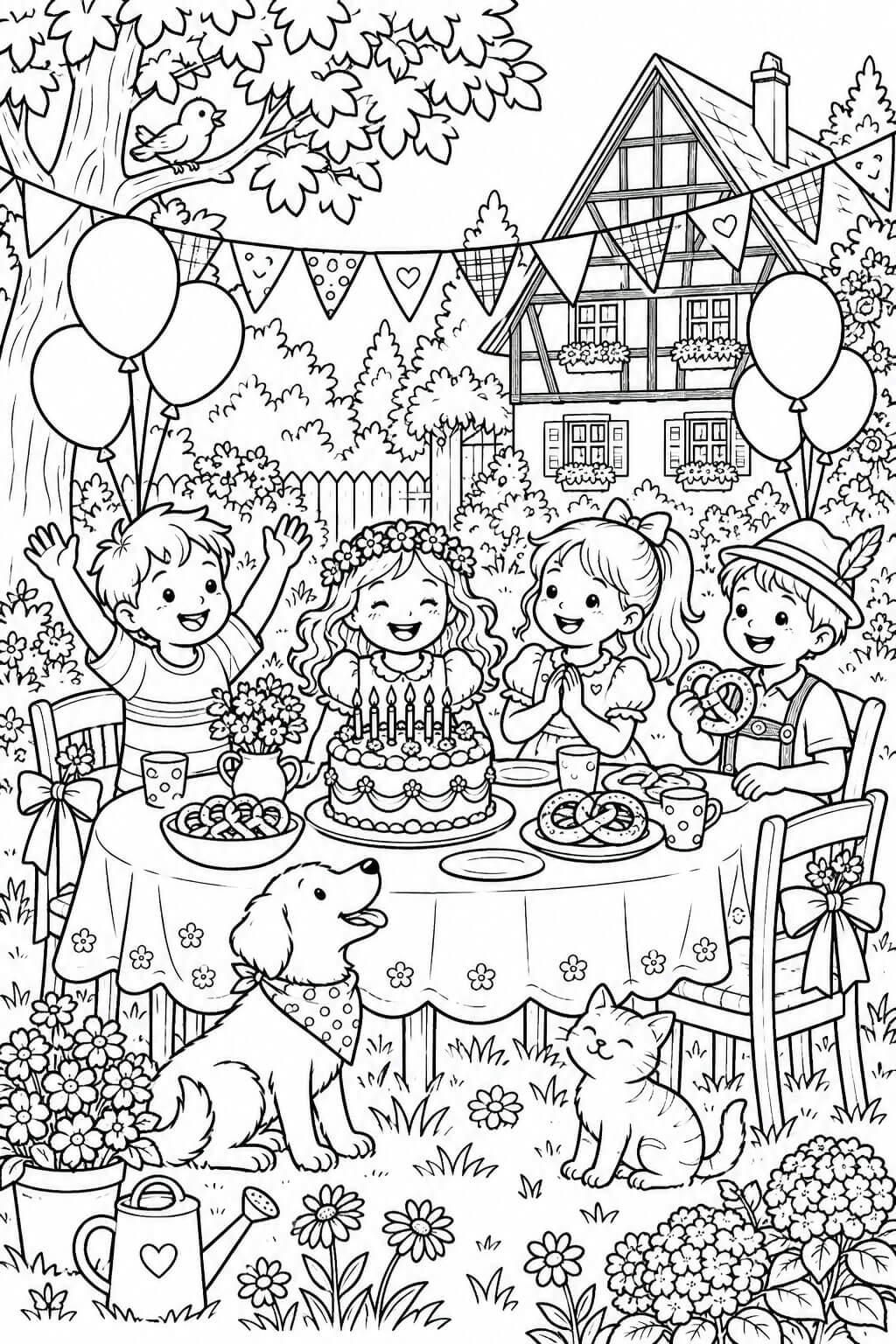 Geburtstagsparty im garten ausmalbild zum Ausmalen