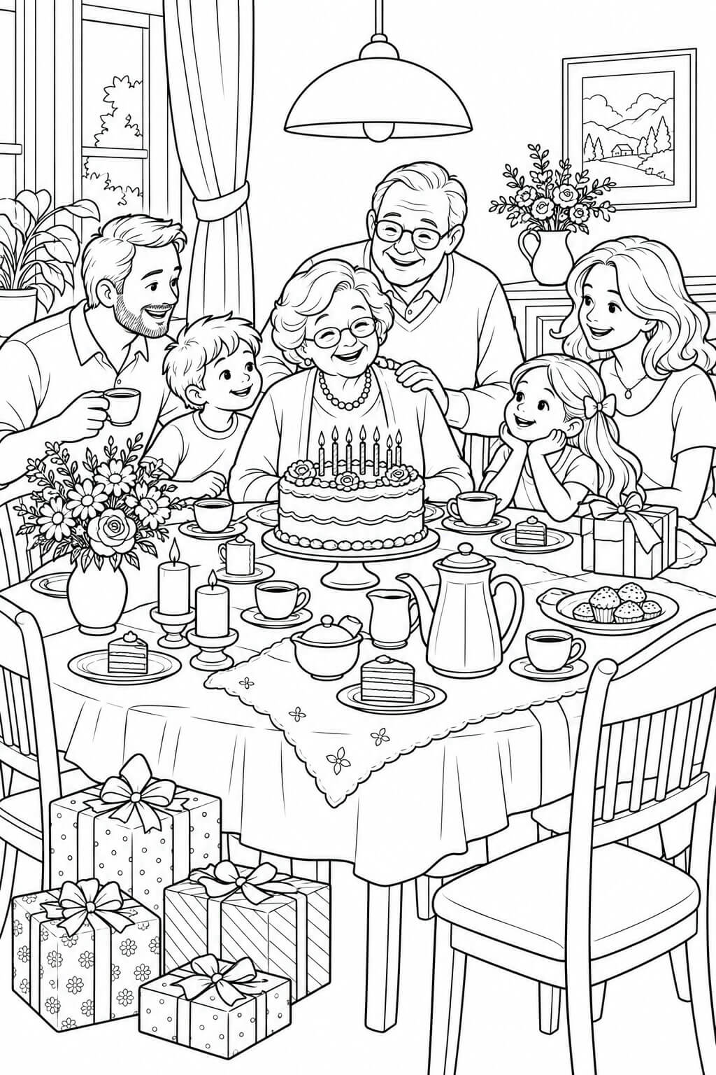 Kaffee und kuchen zum geburtstag ausmalbild zum Ausmalen