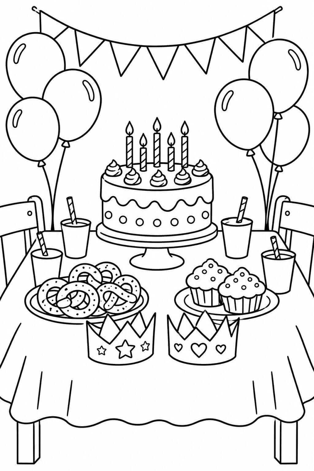 Kindergeburtstag festtafel ausmalbild zum Ausmalen