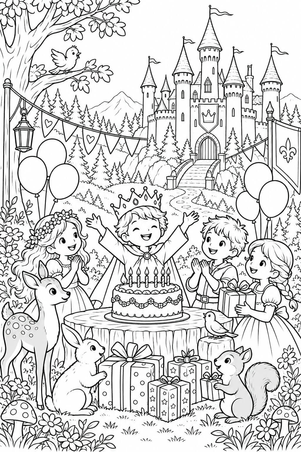 Maerchenhafter schlossgeburtstag ausmalbild zum Ausmalen