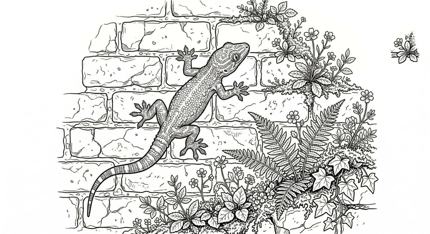 Gecko an der wand ausmalbild zum Ausmalen