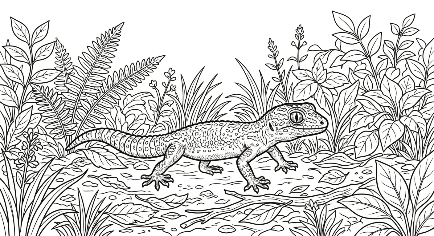 Gecko im dschungel ausmalbild zum Ausmalen
