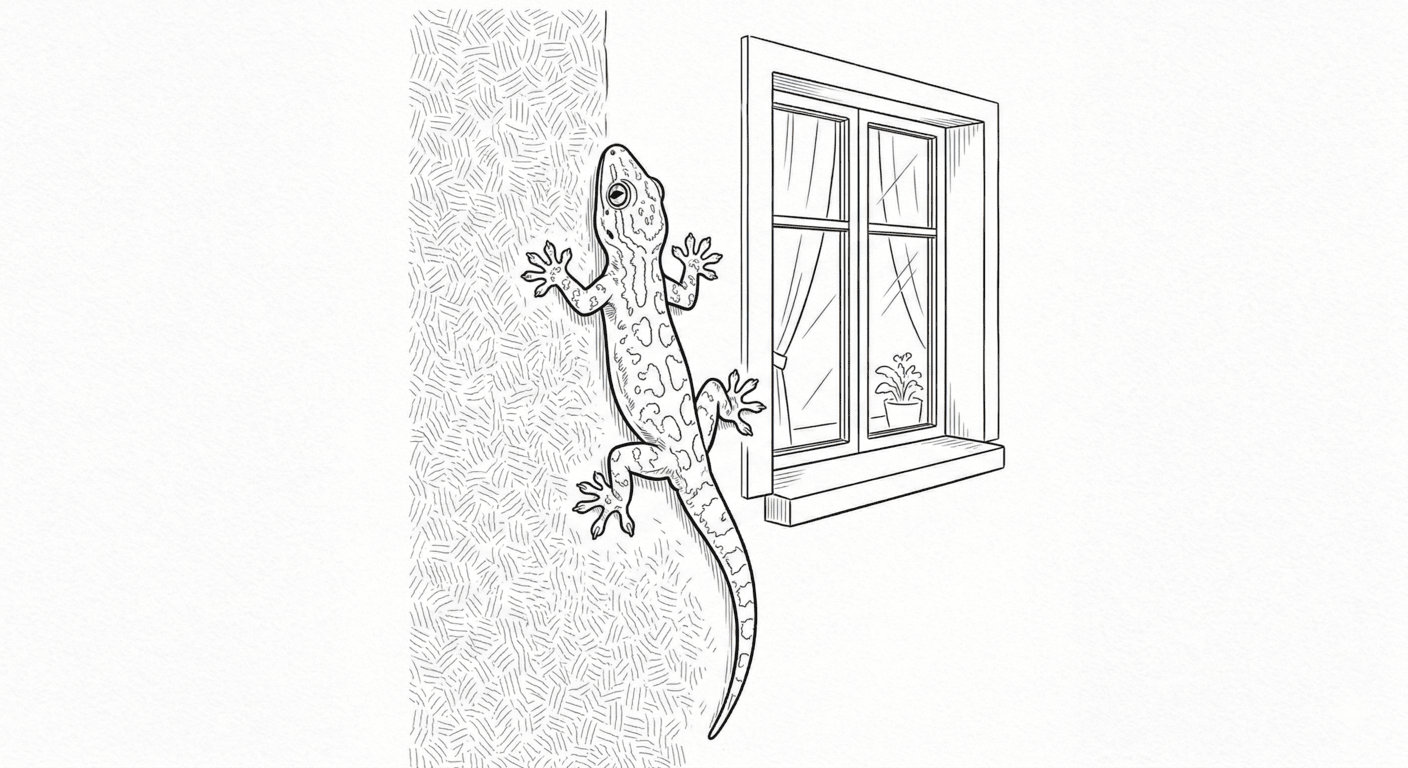 Gecko klettert am haus ausmalbild zum Ausmalen