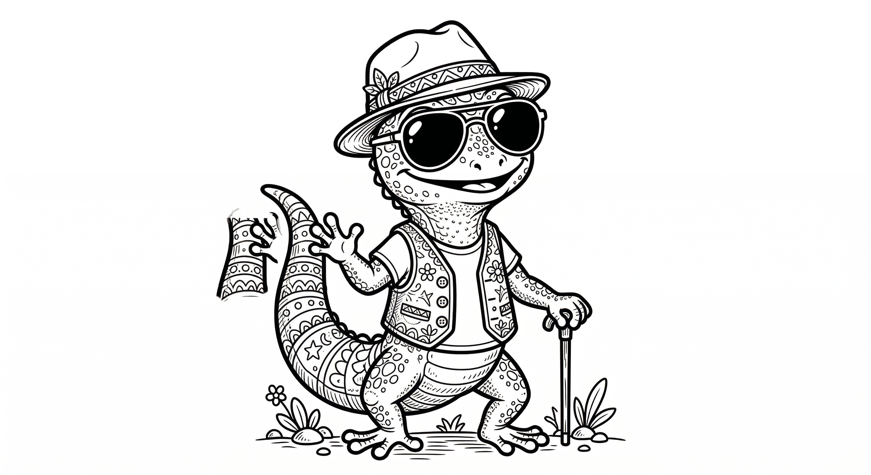 Gecko mit sonnenbrille ausmalbild zum Ausmalen