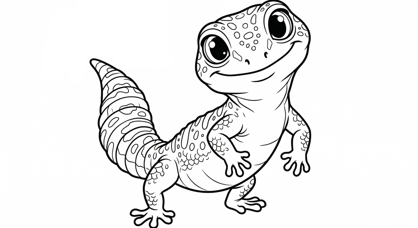 Gluecklicher gecko ausmalbild zum Ausmalen