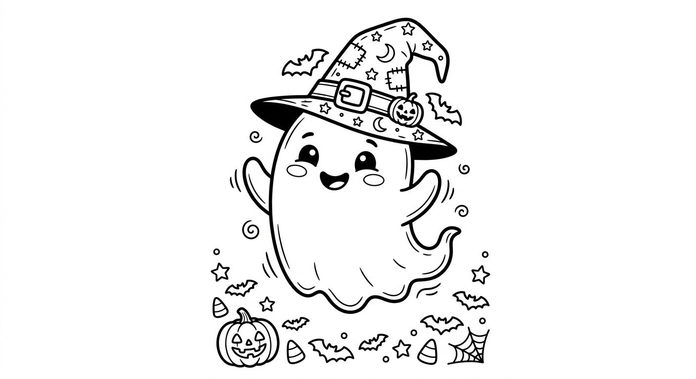 Gespenst mit hut ausmalbild zum Ausmalen