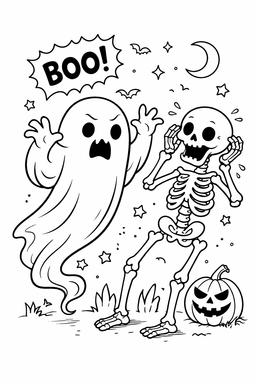 Gespenst und skelett ausmalbild zum Ausmalen