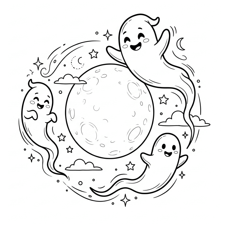 Gespenster bei mond ausmalbild zum Ausmalen