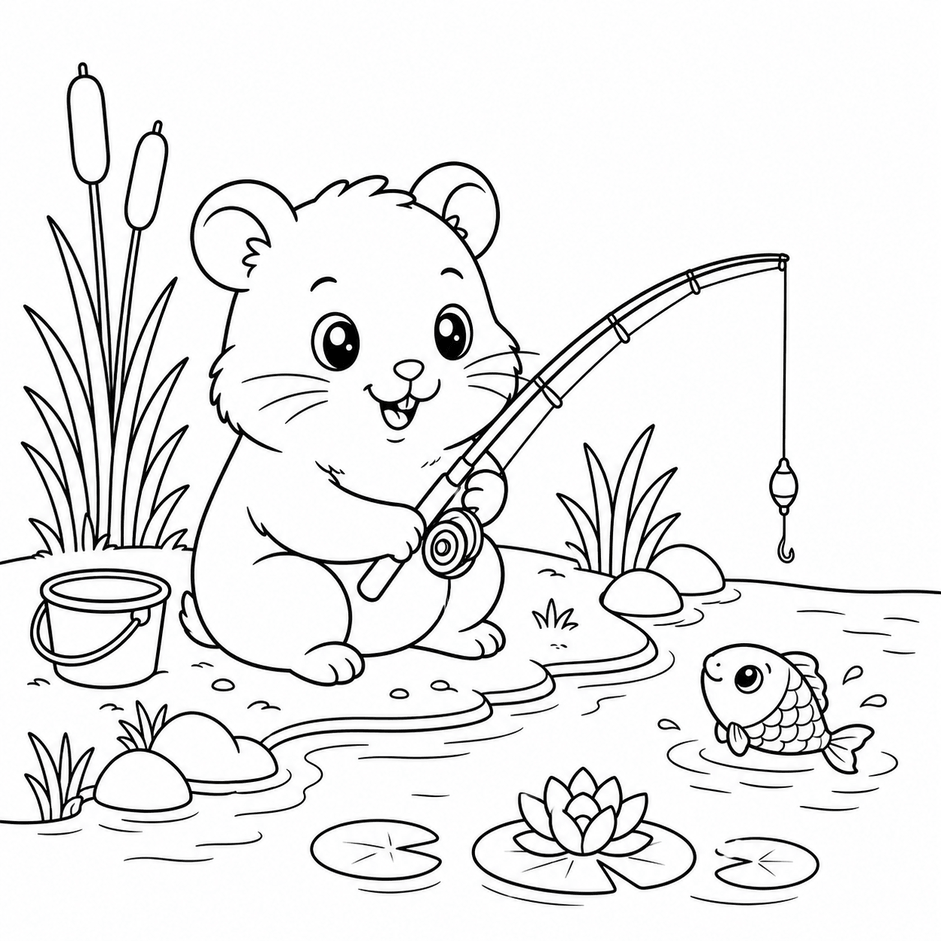 Hamster beim angeln ausmalbild zum Ausmalen