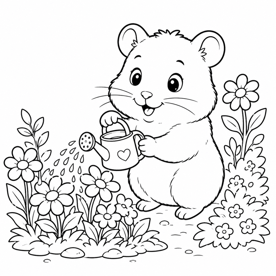 Hamster giesst pflanzen ausmalbild zum Ausmalen