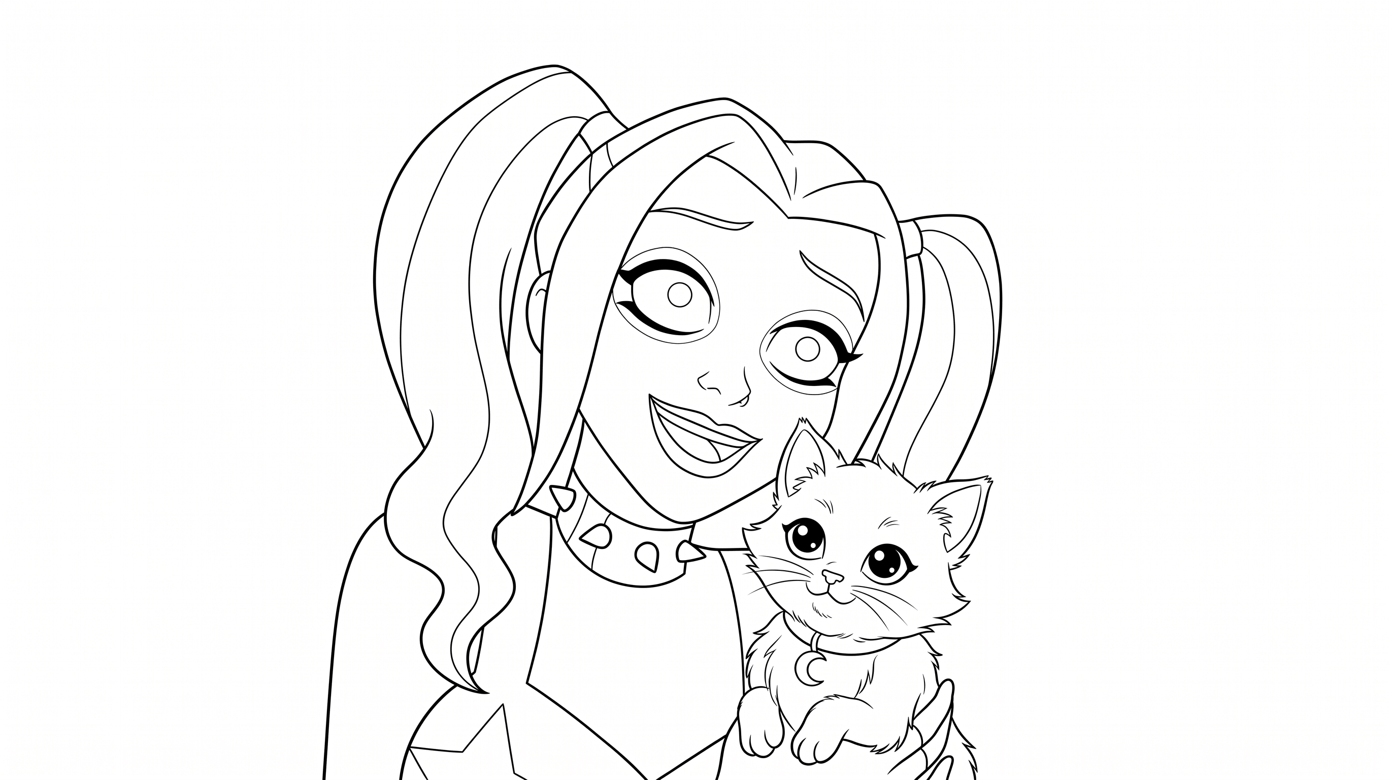 Harley quinn mit kleiner katze ausmalbild zum Ausmalen