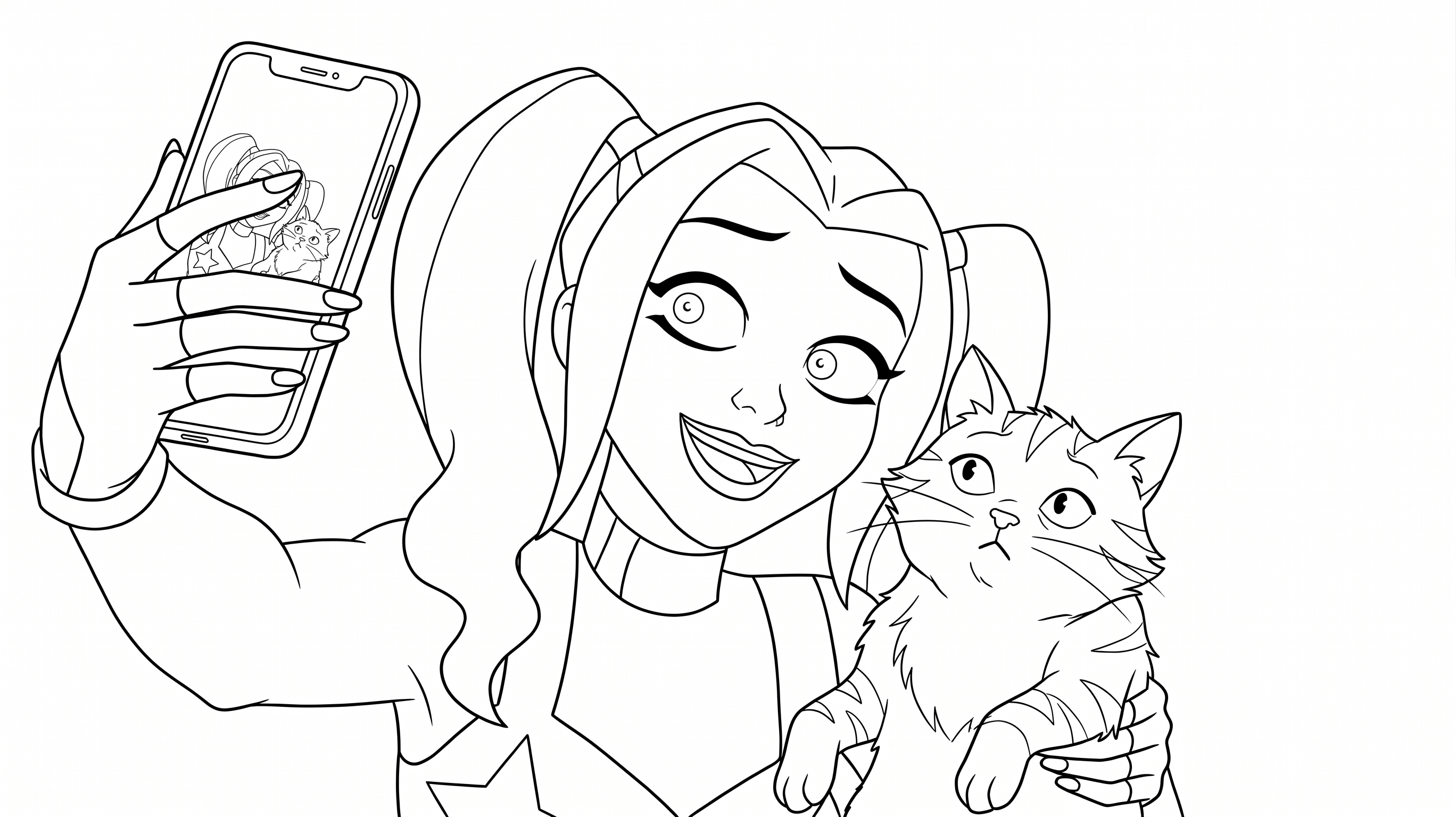 Harley quinn selfie mit katze ausmalbild zum Ausmalen