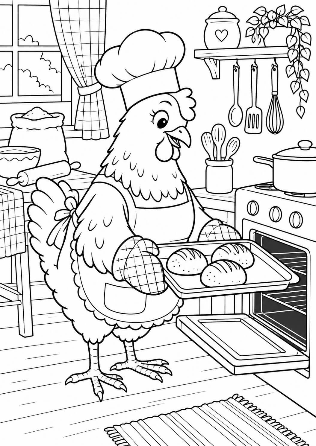 Huhn als baecker ausmalbild zum Ausmalen